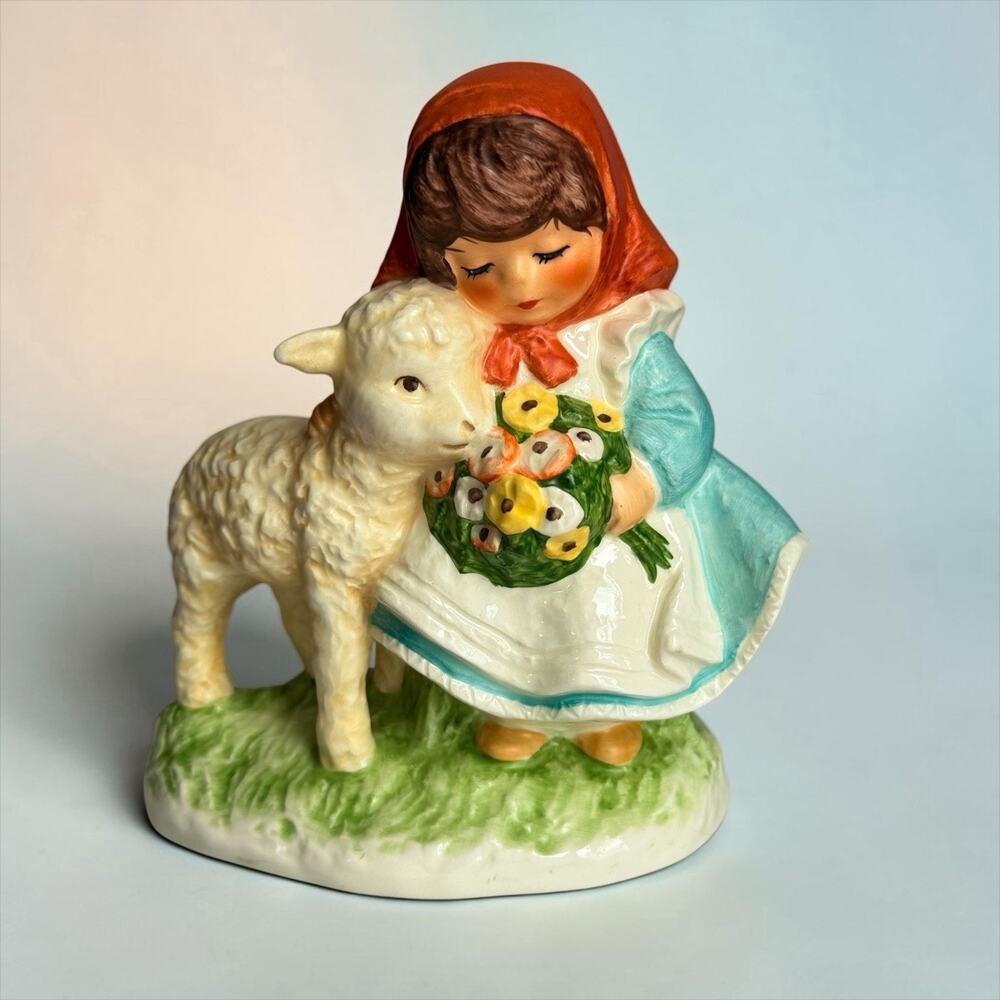 Vintage Goebel Charlot Byj Girl w Lamb Figurine W Germany 10 100 13 6”